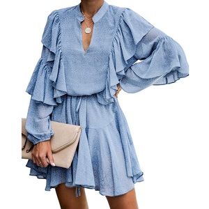 Long sleeve mini dot ruffle dress